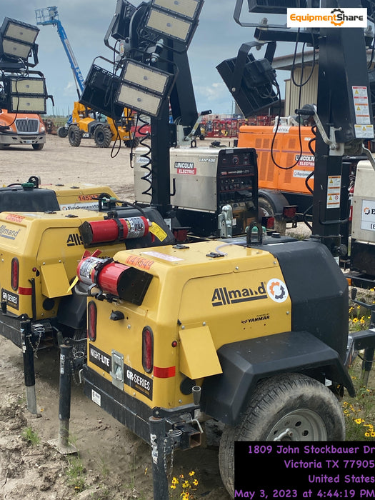 2022 Allmand NLV3GR (4) LED Light Fixture 350W, 23' Vertical Mast, 3kW Prime, Towable, ES Decals, T3