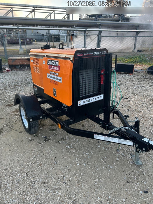 2024 Lincoln Electric Vantage 322 Welder Ready-Pak 3, Two wheel trailer, Fender and Light kit, Cable Rack, Orange