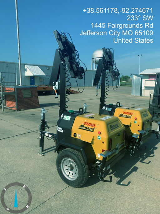 2022 Allmand NLV3GR (4) LED Light Fixture 350W, 23' Vertical Mast, 3kW Prime, Towable, Deep Sea L401, Leveling Jacks, Yanmar T4F 5.8hp