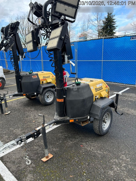 2020 Allmand NLV3GR (4) LED Light Fixture 350W, 23' Vertical Mast, 3kW Prime, Towable, Deep Sea L401, Leveling Jacks, Yanmar T4F 5.8hp