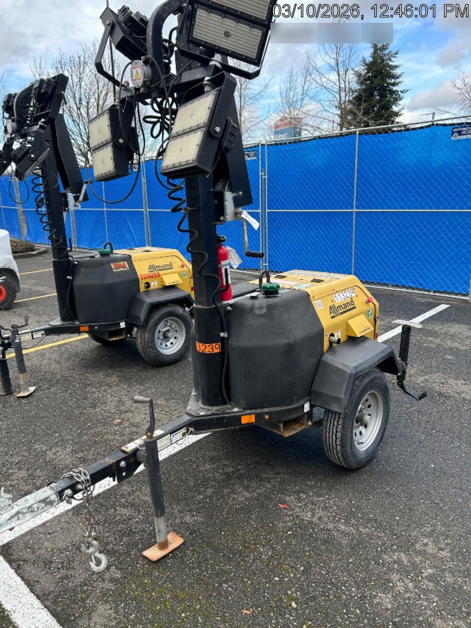2020 Allmand NLV3GR (4) LED Light Fixture 350W, 23' Vertical Mast, 3kW Prime, Towable, Deep Sea L401, Leveling Jacks, Yanmar T4F 5.8hp