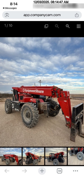 2019 Manitou MTA10055 Canopy, 120 HP, Solid Tires, Work Lights, Lift Hook, Auxiliary Hydraulics 66" Carriage and 60" Forks