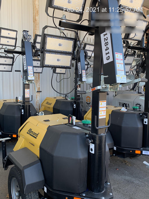 2021 Allmand NLV3GR (4) LED Light Fixture 350W, 23' Vertical Mast, 3kW Prime, Towable, Deep Sea L401, Leveling Jacks, Yanmar T4F 5.8hp