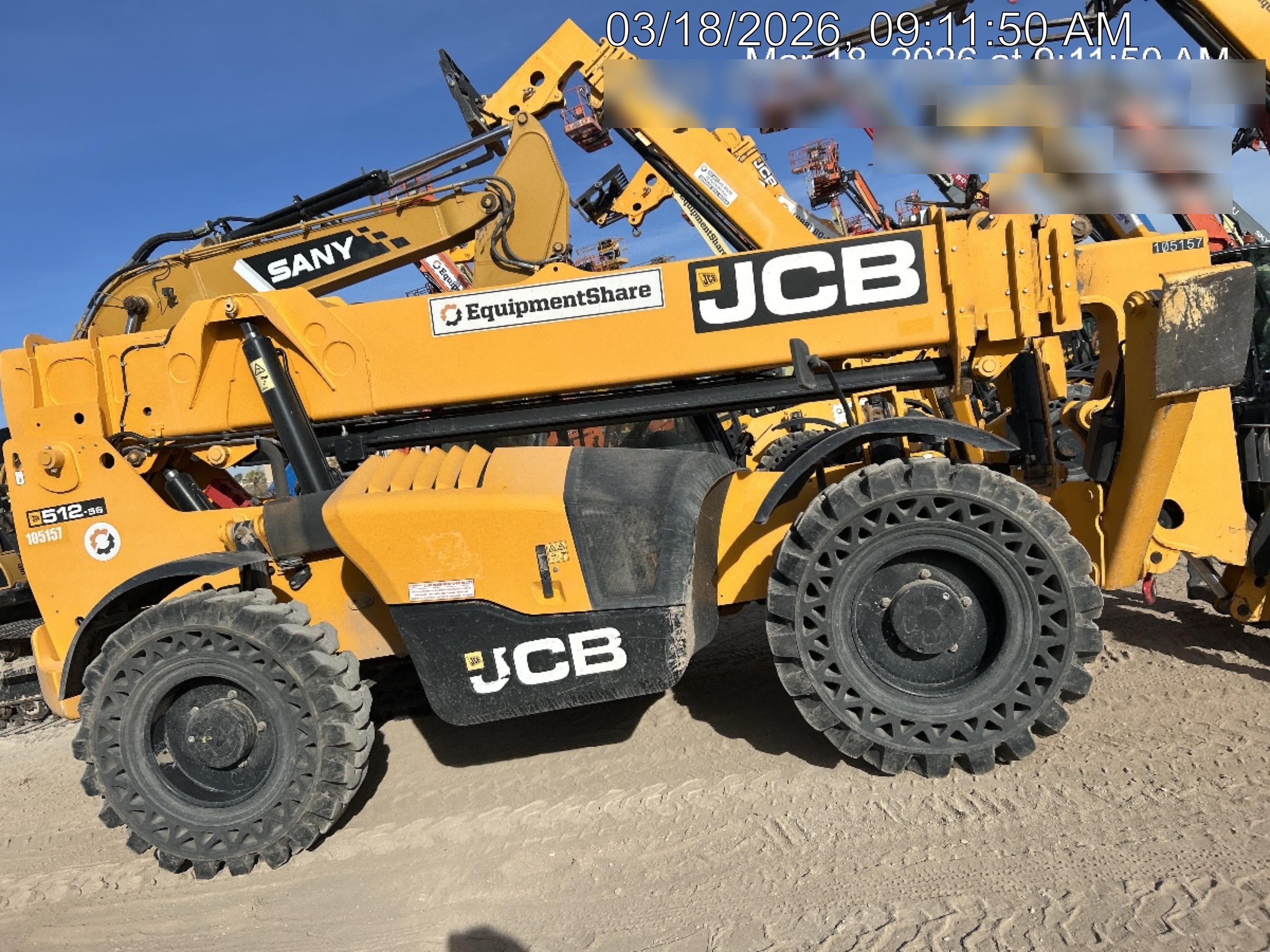 2020 JCB 512-56 Canopy, 74Hp, Solid Tires, Work Lights, Beacon, Aux Hydraulics, Back up Alarm, Lifting Eye, ES Decals
