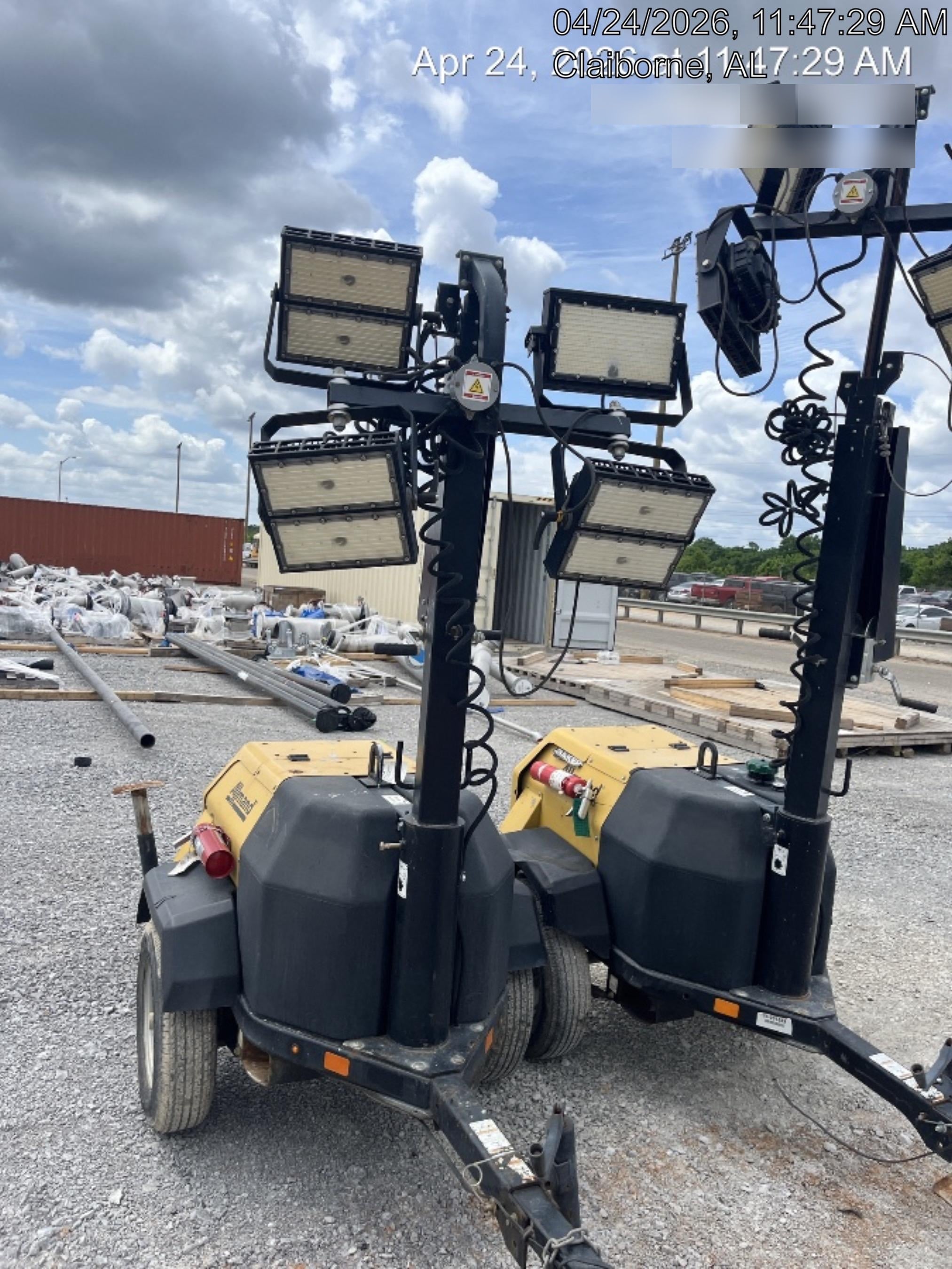 2022 Allmand NLV3GR (4) LED Light Fixture 350W, 23' Vertical Mast, 3kW Prime, Towable, Deep Sea L401, Leveling Jacks, Yanmar T4F 5.8hp