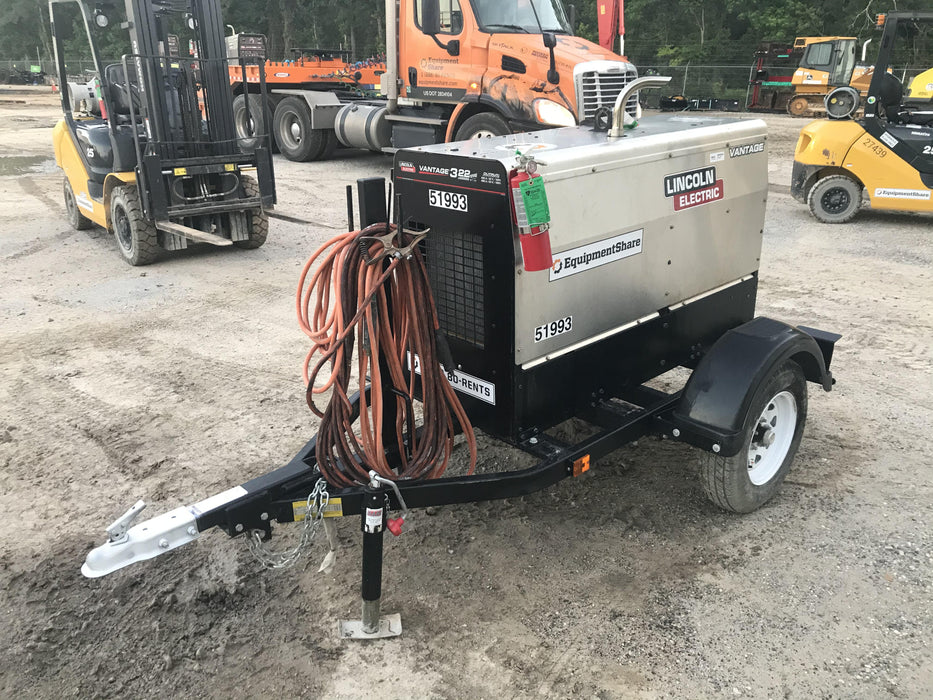 2019 Lincoln Electric Vantage 322 Welder Ready-Pak 3, Two wheel trailer, Fender and Light kit, Cable Rack
