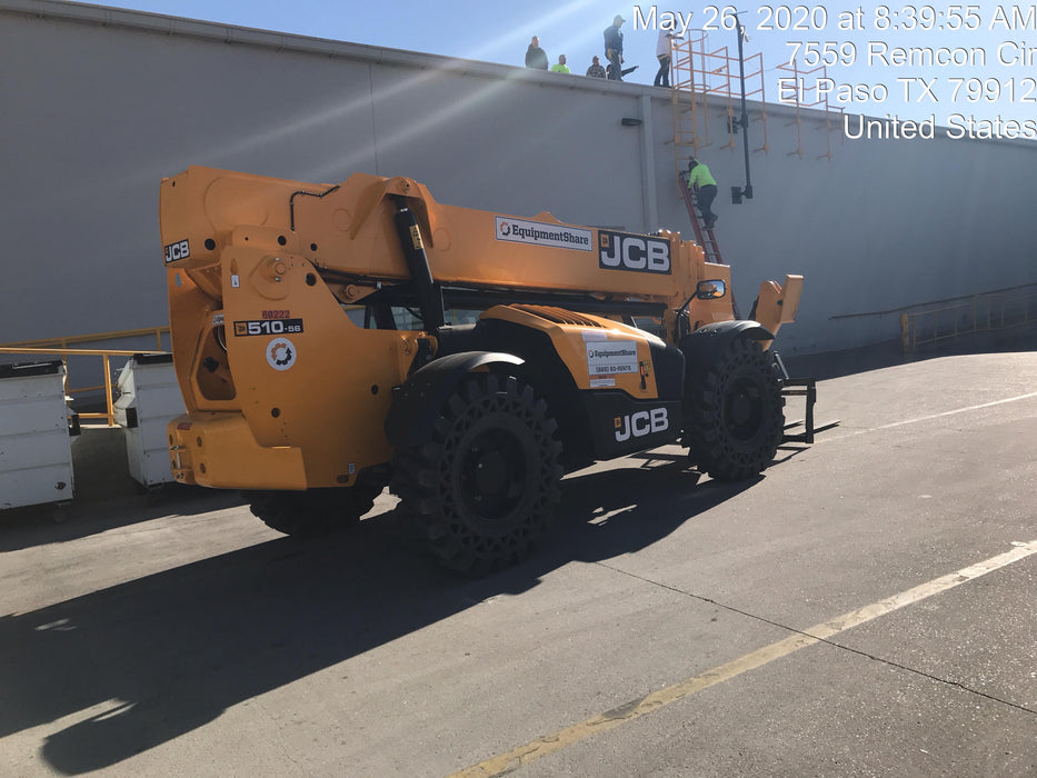 2020 JCB 510-56 Canopy, 74 HP, Solid Tires, STD Worklight, Beacon, Aux Hydraulics, Lifting Eye, Back up Alarm w/66" Carriage/60" Forks