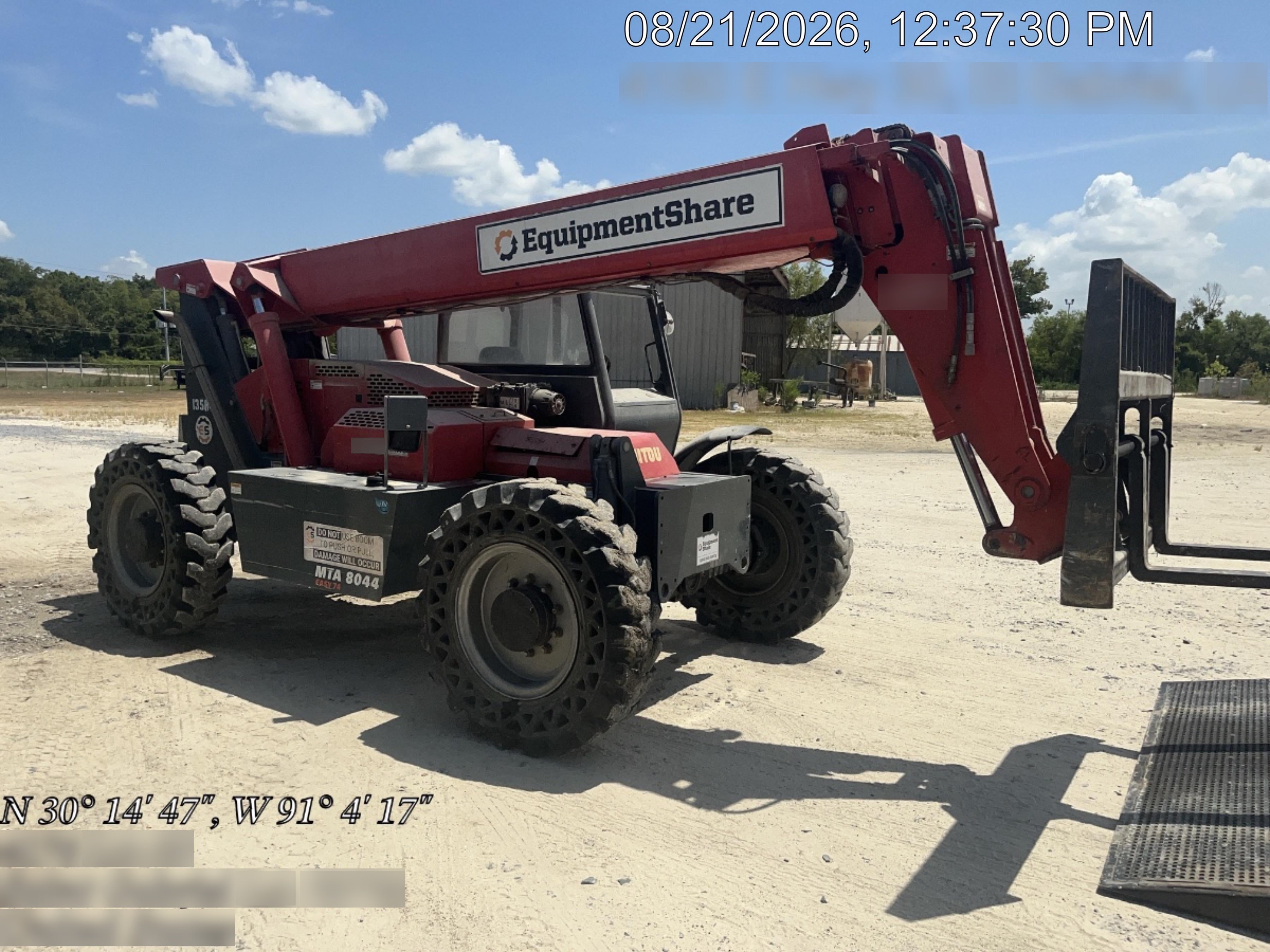 2018 Manitou MTA8044 MTA 8044 - 74 HP T4, Canopy, Worklights/Strobe, Beacon, 66" Carriage, 48" Forks, Solid Tires, Lift Hook, Aux Hydraulics
