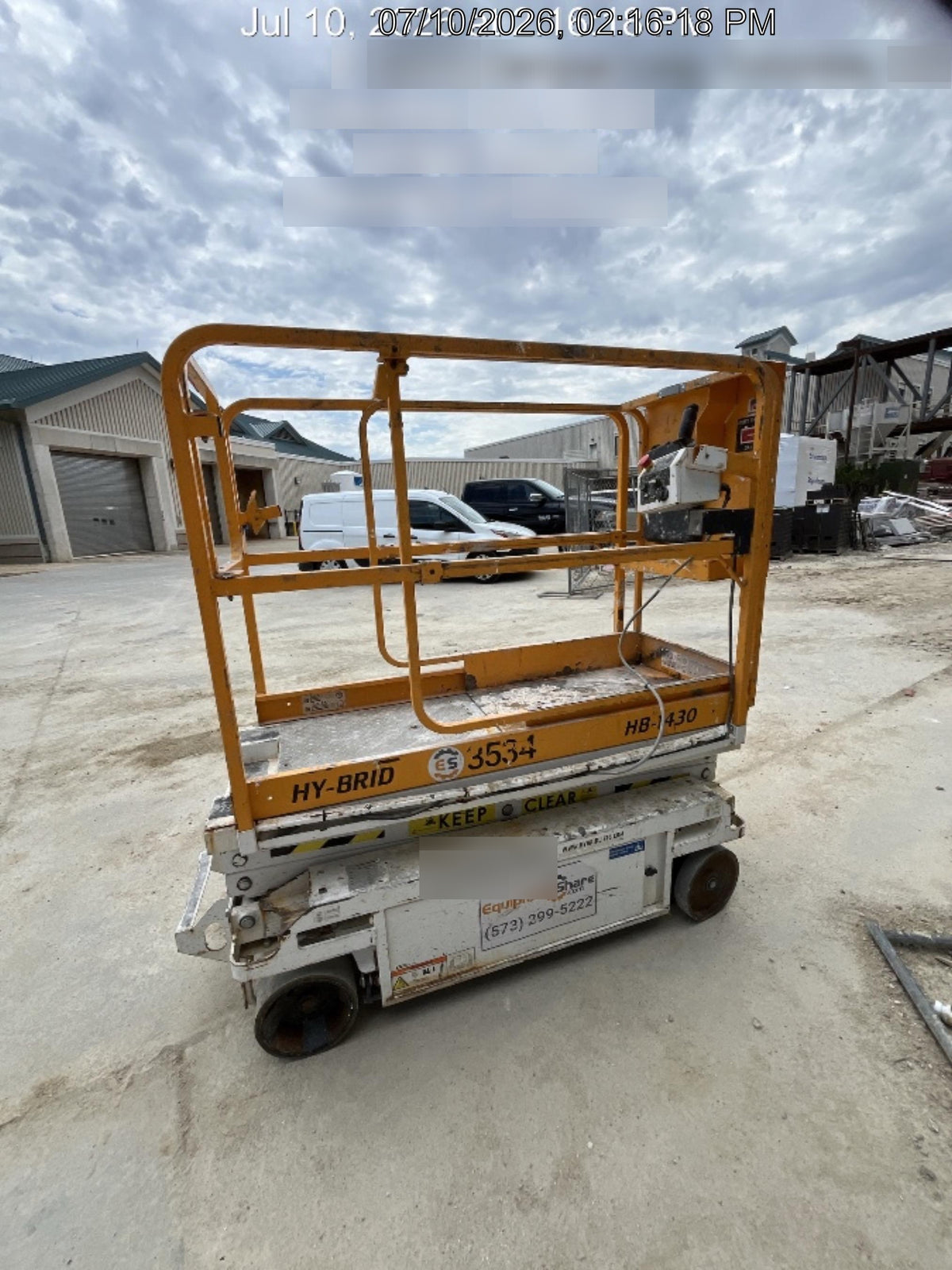 Custom Equipment HB-1430 Hy-Brid Scissor Lift
Platform capacity up to 670 lbs
Working height up to 20 ft
Weighs under 1,700 lbs
Non-marking wheels