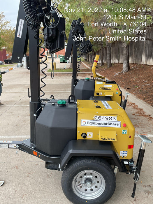 2022 Allmand NLV3GR (4) LED Light Fixture 350W, 23' Vertical Mast, 3kW Prime, Towable, ES Decals, T3