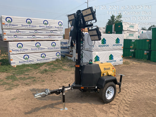 2021 Allmand NLV3GR (4) LED Light Fixture 350W, 23' Vertical Mast, 3kW Prime, Towable, Deep Sea L401, Leveling Jacks, Yanmar T4F 5.8hp