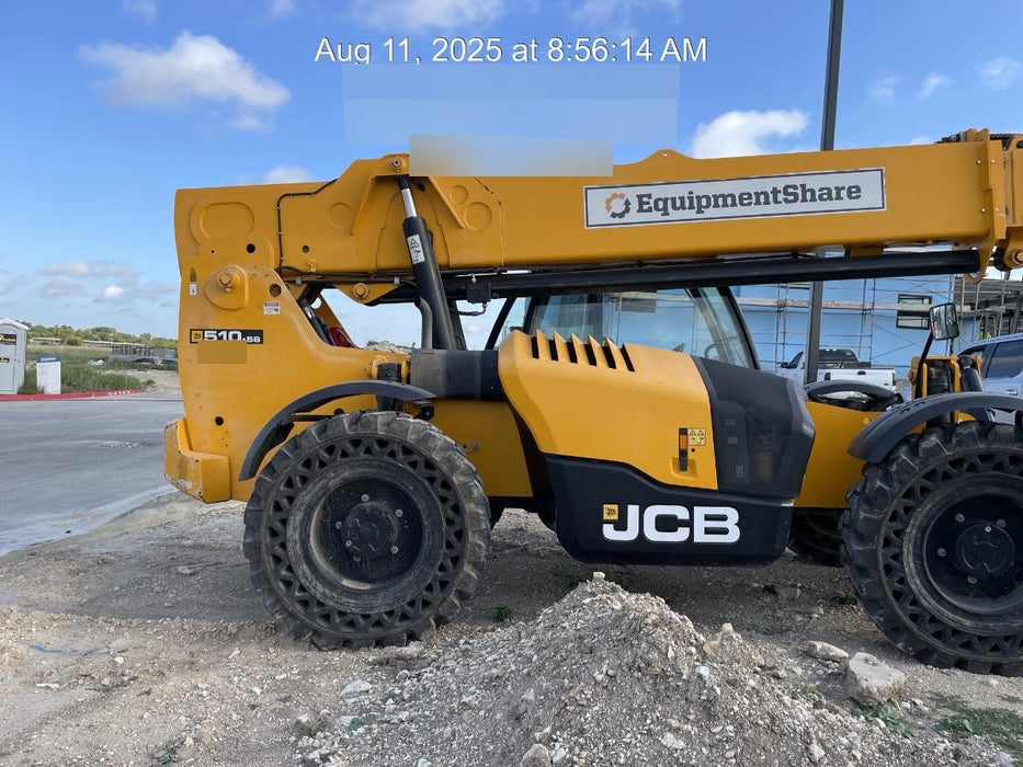 2019 JCB 510-56 JCB 510-56 Telehandler 74 HP w/CAB/HVAC, Beacon, Worklights, Aux Hydraulics, Solid Tires, 72" Carriage/Forks