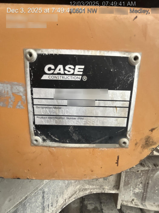 2015 Case CX210C CAB A/C, 9'-8" ARM, STEEL TRACKS, AUX HYD, THUMB