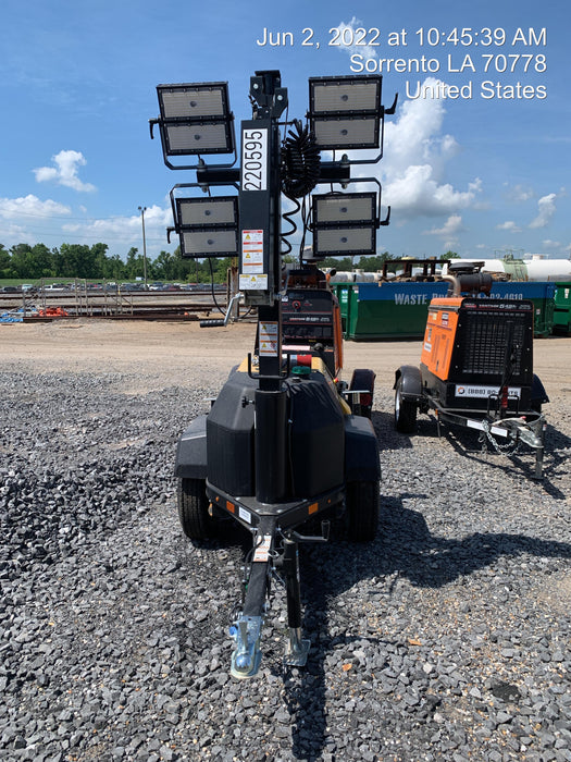 2022 Allmand NLV3GR (4) LED Light Fixture 350W, 23' Vertical Mast, 3kW Prime, Towable, Deep Sea L401, Leveling Jacks, Yanmar T4F 5.8hp