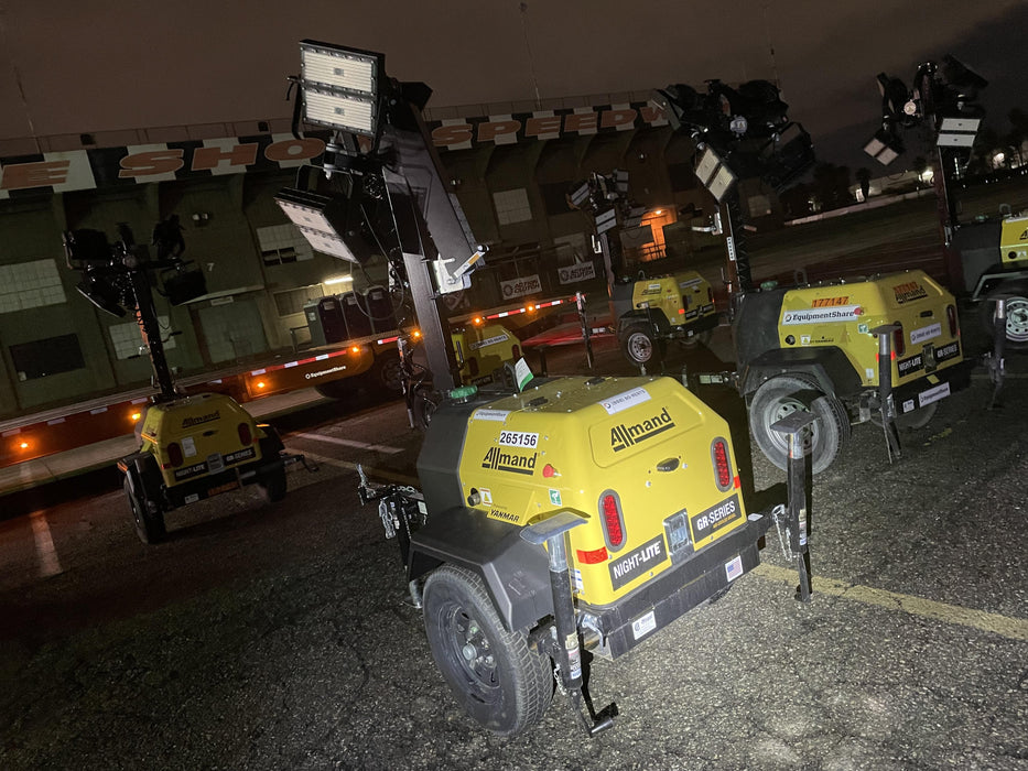 2022 Allmand NLV3GR (4) LED Light Fixture 350W, 23' Vertical Mast, 3kW Prime, Towable, ES Decals, T3