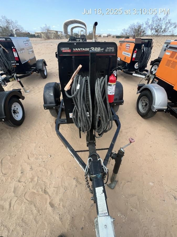 2019 Lincoln Electric Vantage 322 Welder Ready-Pak 3, Two wheel trailer, Fender and Light kit, Cable Rack