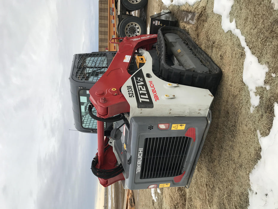 2019 Takeuchi TL12V2C ROPS/FOPS Cab, Heat/AC, Defroster, Rubber Tracks, Back-up Alarm, Front & Rear Working Lights, Auxiliary Hydraulics, Two-Speed Travel, Electronic Monitoring System, Hydraulic Universal Quick Hitch w/80" HD Smooth Dirt Bucket with Bolt-on Edge, 24.0 cu ft. Capacity