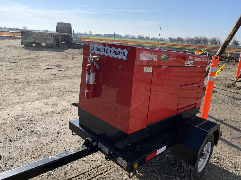 2022 Shindaiwa DGW400MDL Kubota D902 Engine, 23 HP, Dual Op Welder, Wire, Arc, Droop Stick, Tig, and CC Stick Functionality, Simulphase, 3 Phase and 1 Phase Gen Output, Single Axle NB Trlr, Slr Trckl Chrg 12V 12W, Fire Ext