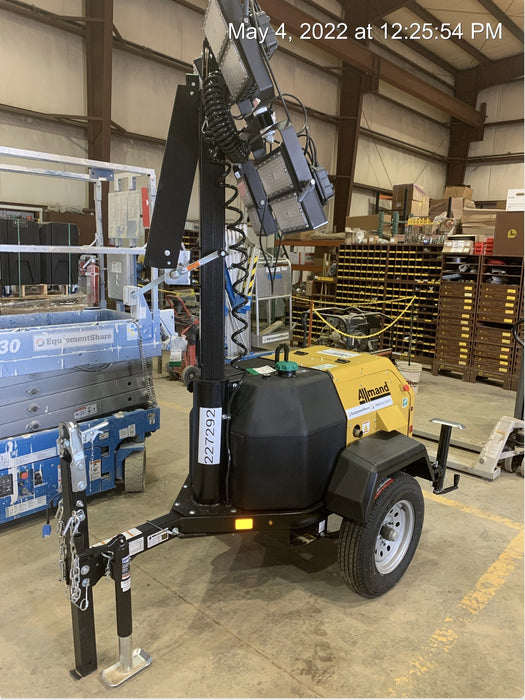 2022 Allmand NLV3GR (4) LED Light Fixture 350W, 23' Vertical Mast, 3kW Prime, Towable, Deep Sea L401, Leveling Jacks, Yanmar T4F 5.8hp