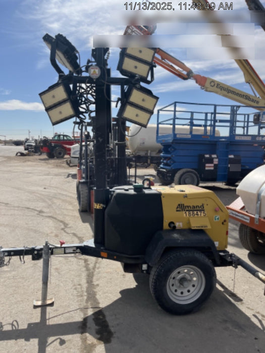 Allmand NLV3GR (4) LED Light Fixture 350W, 23' Vertical Mast, 3kW Prime, Towable, Deep Sea L401, Leveling Jacks, Yanmar T4F 5.8hp