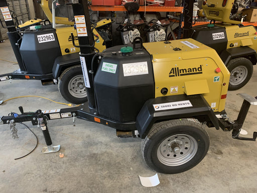 2022 Allmand NLV3GR (4) LED Light Fixture 350W, 23' Vertical Mast, 3kW Prime, Towable, Deep Sea L401, Leveling Jacks, Yanmar T4F 5.8hp