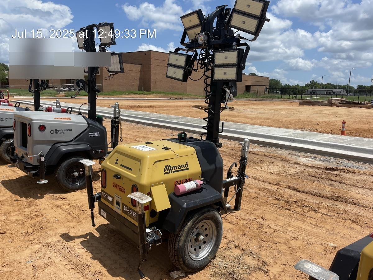 2022 Allmand NLV3GR (4) LED Light Fixture 350W, 23' Vertical Mast, 3kW Prime, Towable, Deep Sea L401, Leveling Jacks, Yanmar T4F 5.8hp