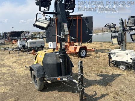 Allmand NLV3GR (4) LED Light Fixture 350W, 23' Vertical Mast, 3kW Prime, Towable, Deep Sea L401, Leveling Jacks, Yanmar T4F 5.8hp