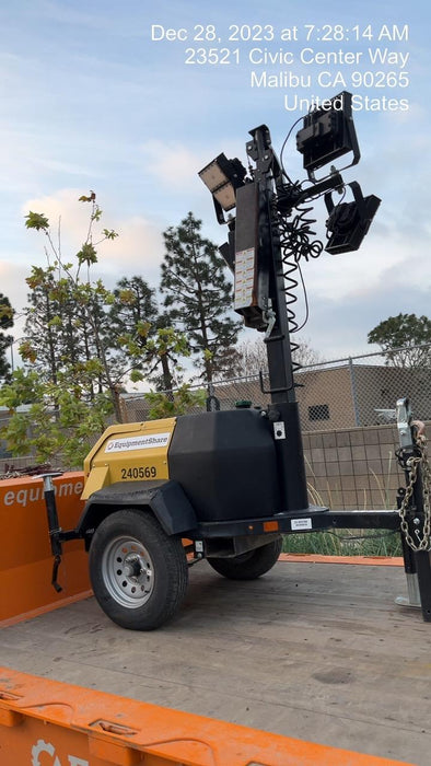 2022 Allmand NLV3GR (4) LED Light Fixture 350W, 23' Vertical Mast, 3kW Prime, Towable, Deep Sea L401, Leveling Jacks, Yanmar T4F 5.8hp