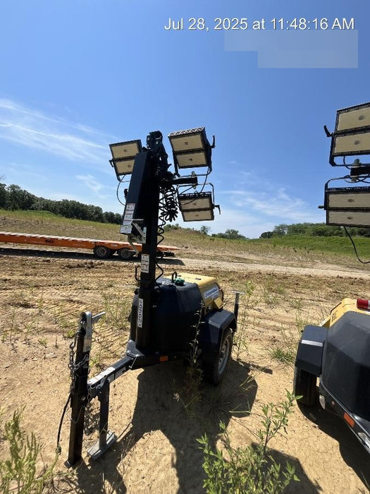 2021 Allmand NLV3GR (4) LED Light Fixture 350W, 23' Vertical Mast, 3kW Prime, Towable, Deep Sea L401, Leveling Jacks, Yanmar T4F 5.8hp