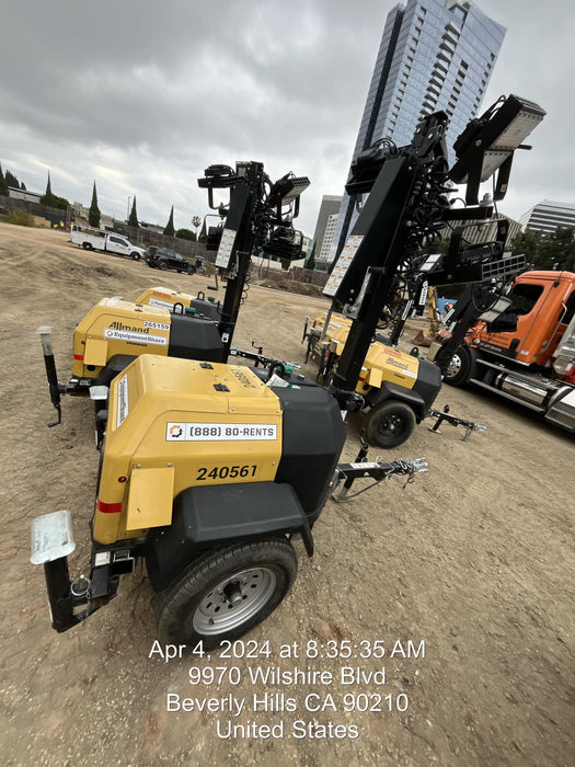 2022 Allmand NLV3GR (4) LED Light Fixture 350W, 23' Vertical Mast, 3kW Prime, Towable, Deep Sea L401, Leveling Jacks, Yanmar T4F 5.8hp