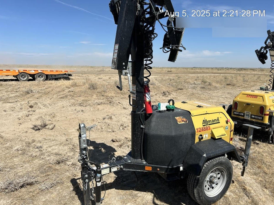 Allmand NLV3GR (4) LED Light Fixture 350W, 23' Vertical Mast, 3kW Prime, Towable, Deep Sea L401, Leveling Jacks, Yanmar T4F 5.8hp