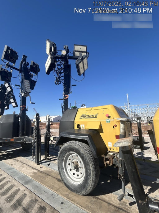 2022 Allmand NLV3GR (4) LED Light Fixture 350W, 23' Vertical Mast, 3kW Prime, Towable, Deep Sea L401, Leveling Jacks, Yanmar T4F 5.8hp