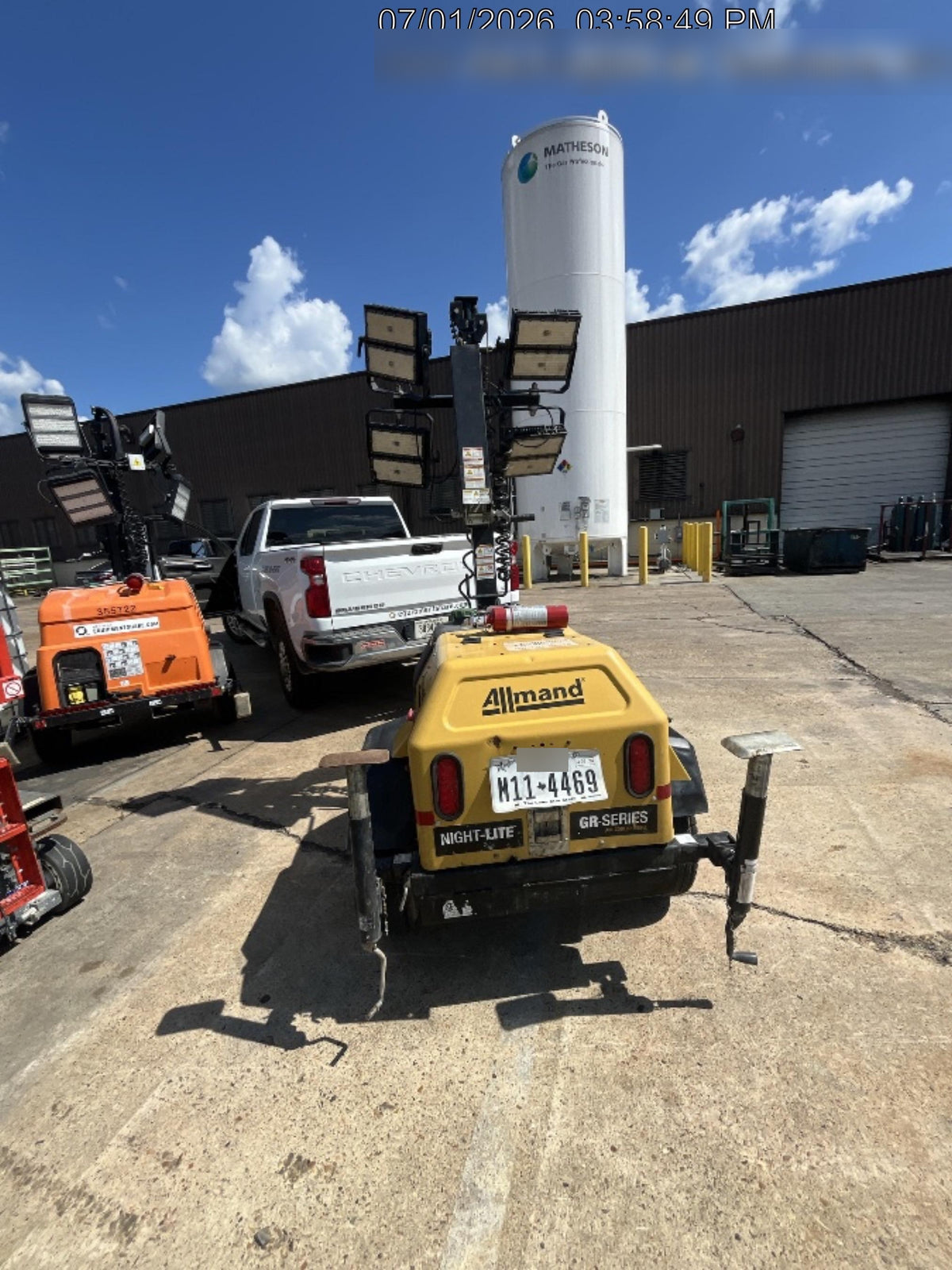 2022 Allmand NLV3GR (4) LED Light Fixture 350W, 23' Vertical Mast, 3kW Prime, Towable, Deep Sea L401, Leveling Jacks, Yanmar T4F 5.8hp