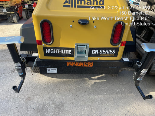 2022 Allmand NLV3GR (4) LED Light Fixture 350W, 23' Vertical Mast, 3kW Prime, Towable, Deep Sea L401, Leveling Jacks, Yanmar T4F 5.8hp