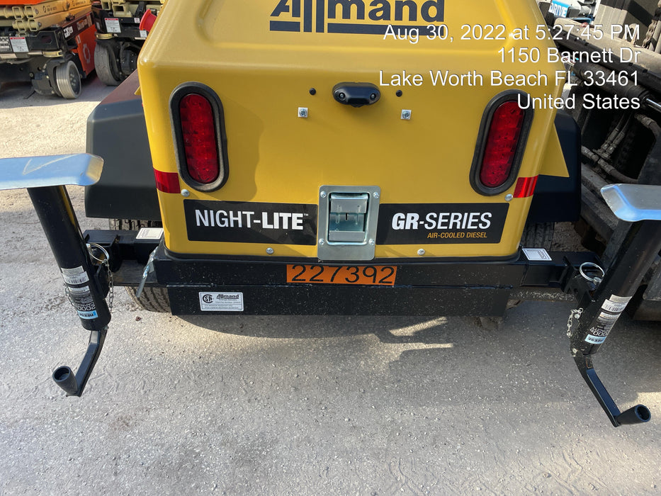 2022 Allmand NLV3GR (4) LED Light Fixture 350W, 23' Vertical Mast, 3kW Prime, Towable, Deep Sea L401, Leveling Jacks, Yanmar T4F 5.8hp