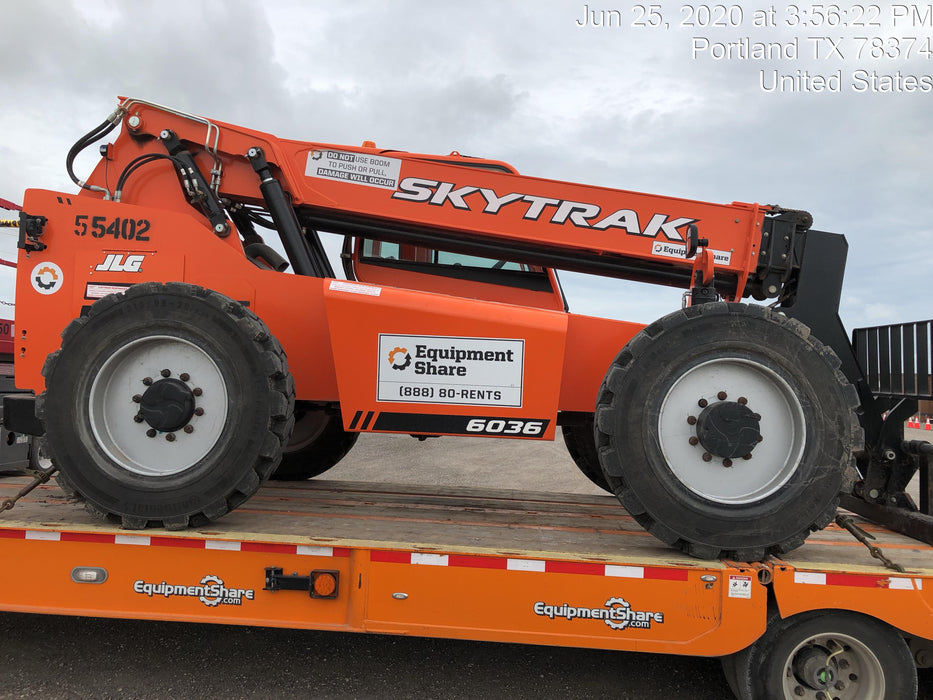 2019 Skytrak 6036 Cab/Heat/Air, Solid Tires, LED Work Lights, Beacon w/50" Carriage, 48" Pallet Forks