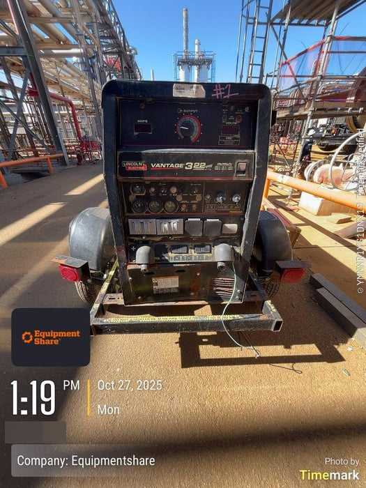 2019 Lincoln Electric Vantage 322 Welder Ready-Pak 3, Two wheel trailer, Fender and Light kit, Cable Rack