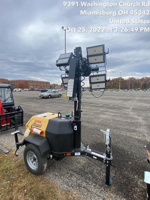 2022 Allmand NLV3GR (4) LED Light Fixture 350W, 23' Vertical Mast, 3kW Prime, Towable, ES Decals, T3