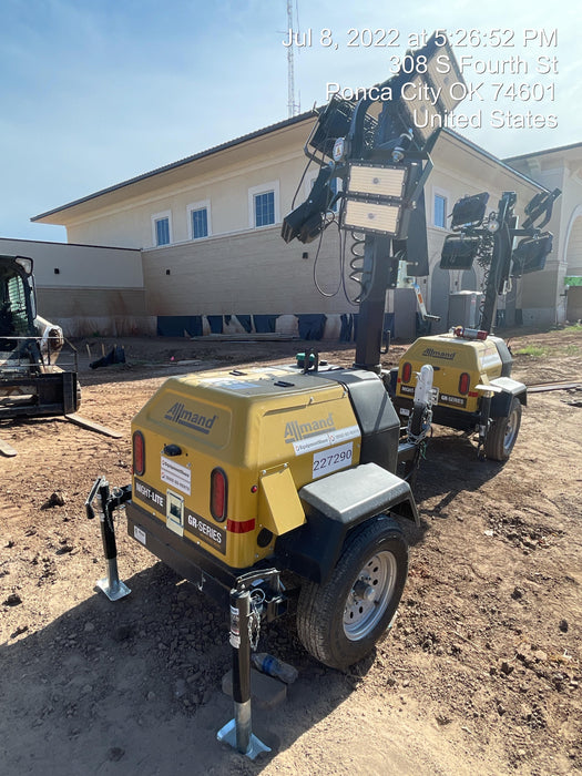 2022 Allmand NLV3GR (4) LED Light Fixture 350W, 23' Vertical Mast, 3kW Prime, Towable, Deep Sea L401, Leveling Jacks, Yanmar T4F 5.8hp