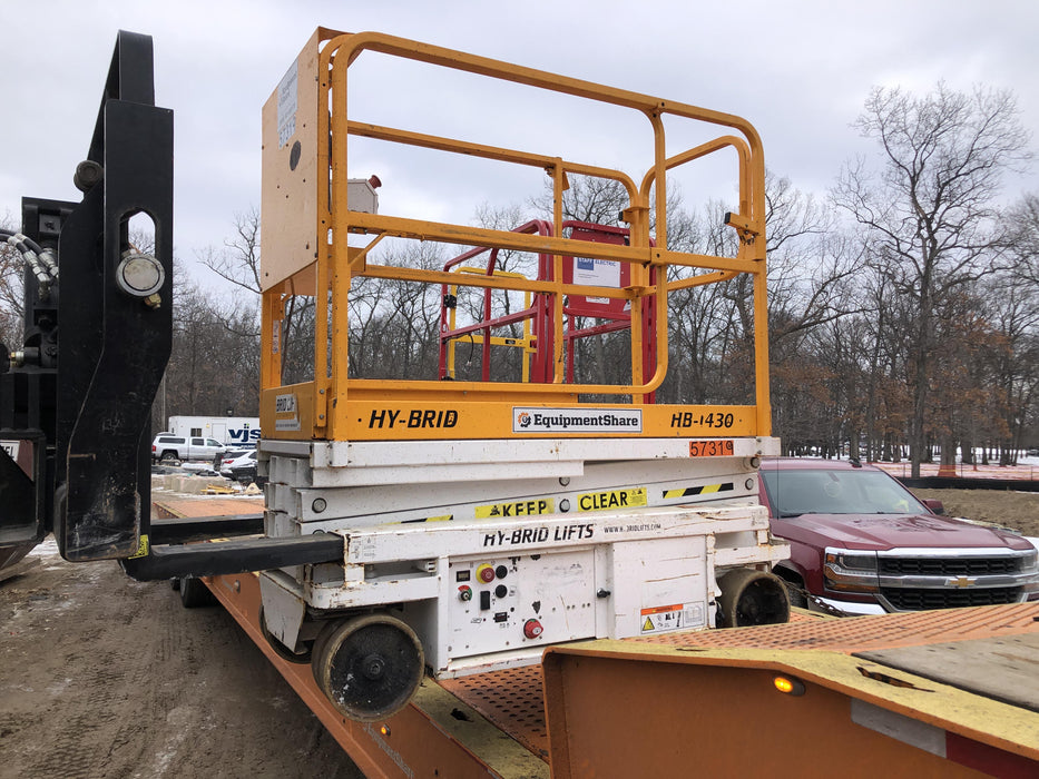 Custom Equipment HB-1430 Hy-Brid Scissor Lift
Platform capacity up to 670 lbs
Working height up to 20 ft
Weighs under 1,700 lbs
Non-marking wheels