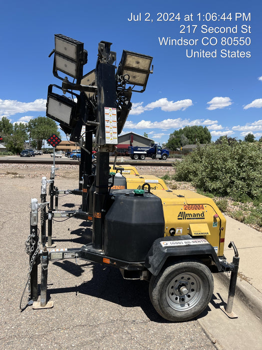 2022 Allmand NLV3GR (4) LED Light Fixture 350W, 23' Vertical Mast, 3kW Prime, Towable, ES Decals, T3