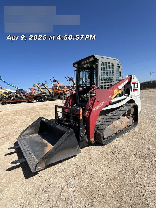 2019 Takeuchi TL8 Cab, Heat/AC, Defroster, 15" Wide Rubber Tracks, Back-up Alarm, Front & Rear Working Lights, Auxiliary Hydraulics, Two-Speed Travel, Electronic Monitoring System, Hydraulic Universal Quick Hitch 76" HD Dirt Bucket with 8 Teeth, 20.3 cubic feet Capacity