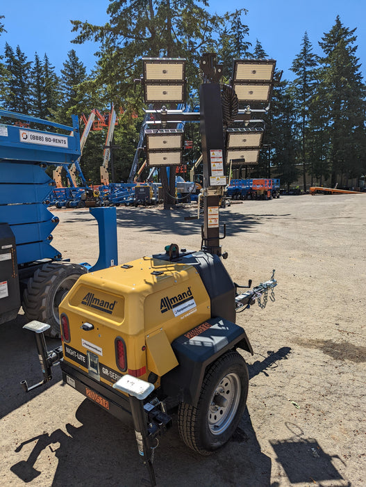 2022 Allmand NLV3GR (4) LED Light Fixture 350W, 23' Vertical Mast, 3kW Prime, Towable, Deep Sea L401, Leveling Jacks, Yanmar T4F 5.8hp