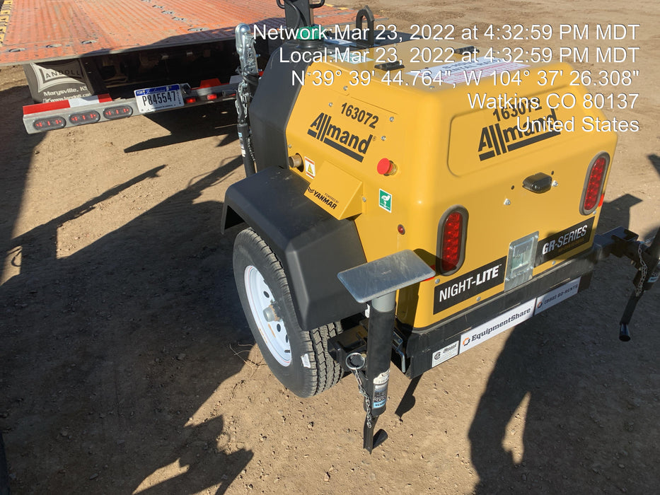 2021 Allmand NLV3GR (4) LED Light Fixture 350W, 23' Vertical Mast, 3kW Prime, Towable, Deep Sea L401, Leveling Jacks, Yanmar T4F 5.8hp