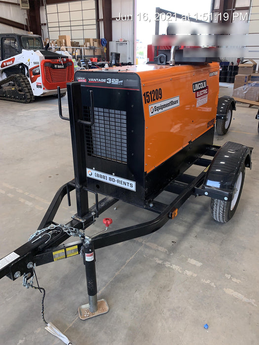 2021 Lincoln Electric Vantage 322 Vantage 322 Ready Pak 3 w/ Telematics & Decals, ORANGE (includes trailer, cable rack, fender light kit)