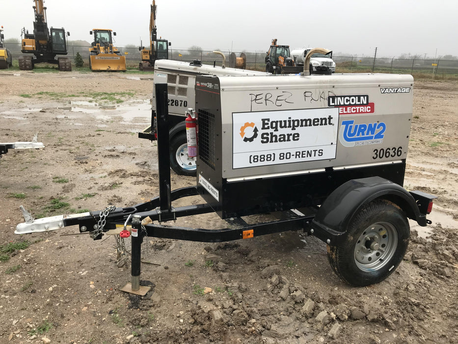 2019 Lincoln Electric Vantage 322 Welder Ready-Pak 3, Two wheel trailer, Fender and Light kit, Cable Rack