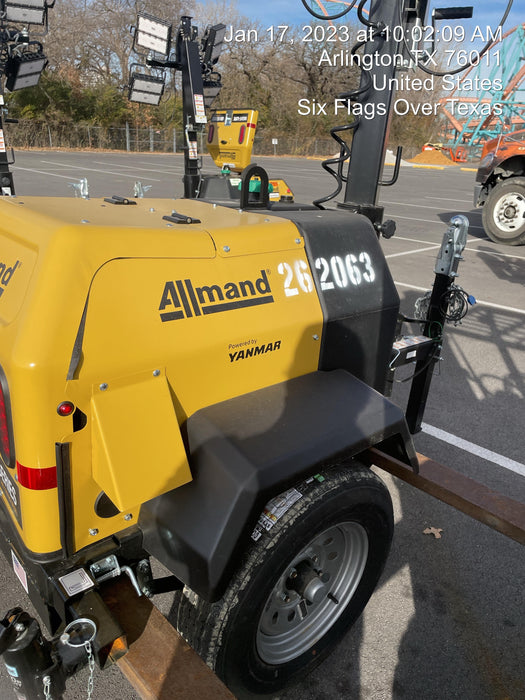 2022 Allmand NLV3GR (4) LED Light Fixture 350W, 23' Vertical Mast, 3kW Prime, Towable, ES Decals, T3