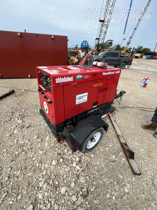 2022 Shindaiwa DGW400MDL Kubota D902 Engine, 23 HP, Dual Op Welder, Wire, Arc, Droop Stick, Tig, and CC Stick Functionality, Simulphase, 3 Phase and 1 Phase Gen Output, Single Axle NB Trlr, Slr Trckl Chrg 12V 12W, Fire Ext