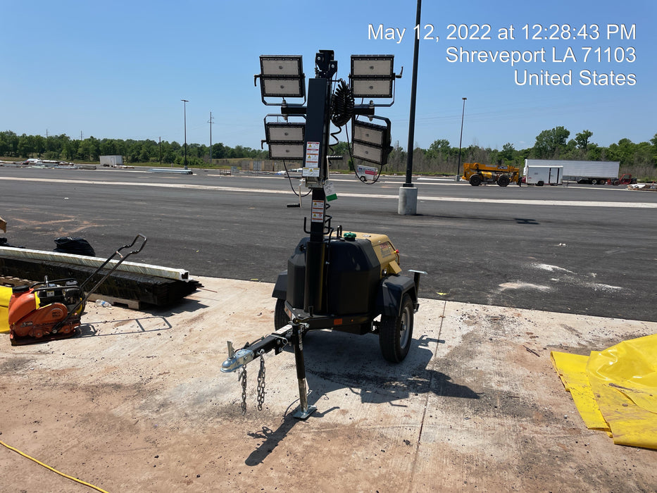 2022 Allmand NLV3GR (4) LED Light Fixture 350W, 23' Vertical Mast, 3kW Prime, Towable, Deep Sea L401, Leveling Jacks, Yanmar T4F 5.8hp