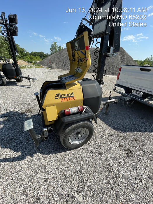 2022 Allmand NLV3GR (4) LED Light Fixture 350W, 23' Vertical Mast, 3kW Prime, Towable, Deep Sea L401, Leveling Jacks, Yanmar T4F 5.8hp